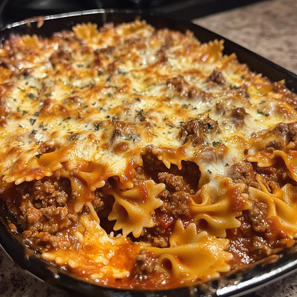 Creamy Baked Velveeta Bowtie Pasta with Italian Beef Marinara
