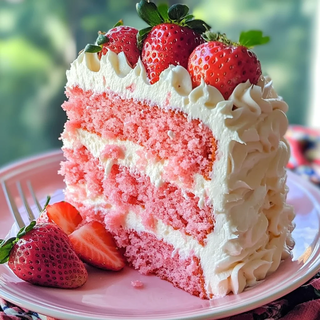 Strawberry Cake with Whipped Cream Cheese Frosting