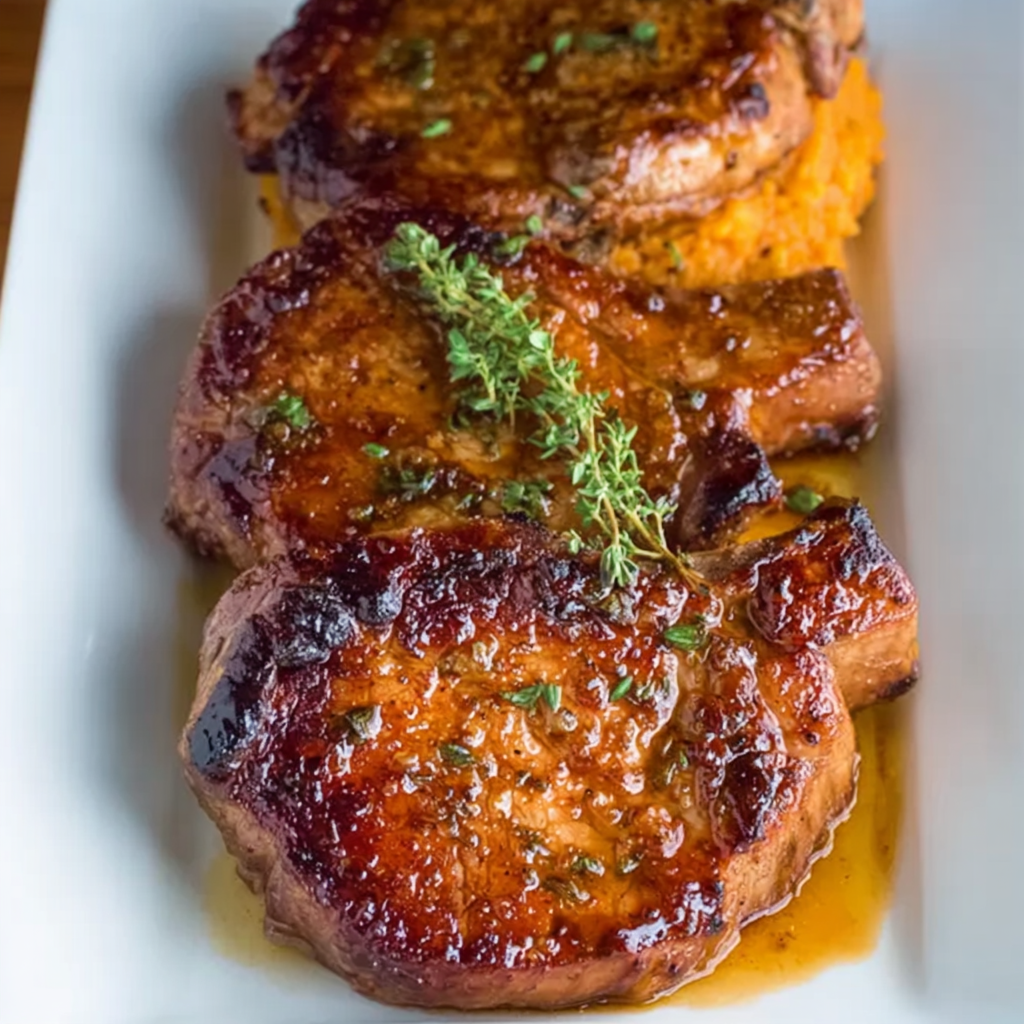 Maple Glazed beef Chops with Butternut Squash Mash